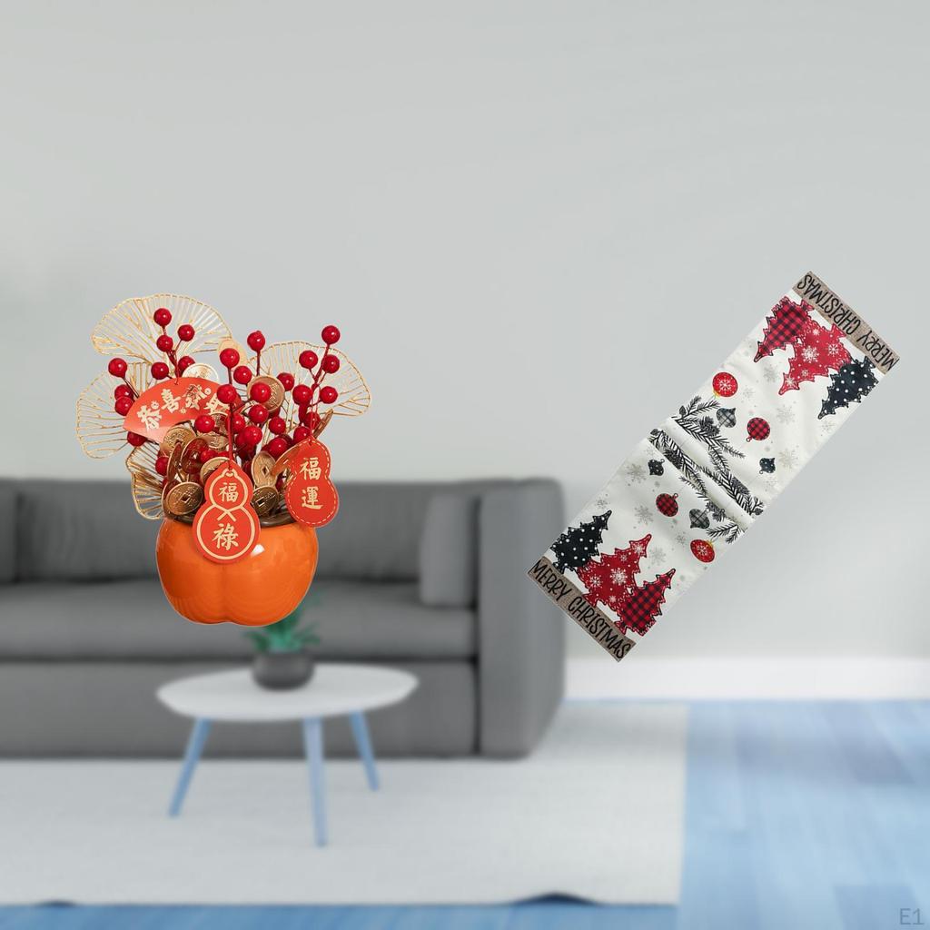 Artificial Bonsai Flower Bucket for Chinese Year And Christmas Table Runner Dresser Scarf