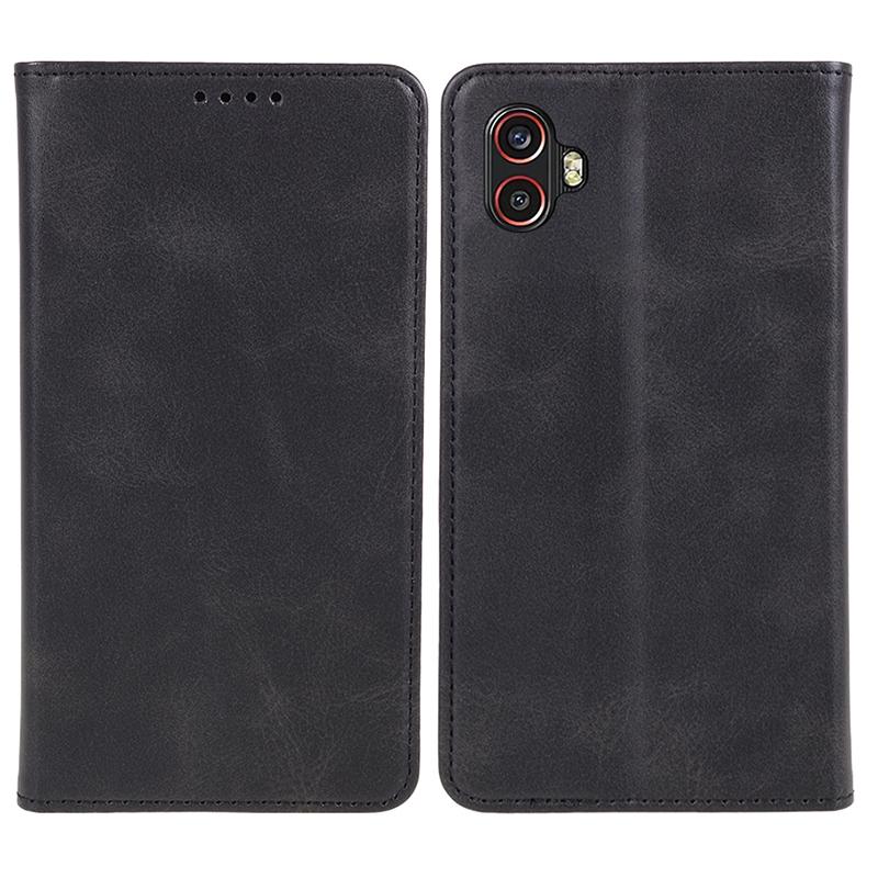 

For Samsung Galaxy Xcover6 Pro 5G Business Style Calf Texture Leather Phone Case Flip Stand Wallet Cover Black