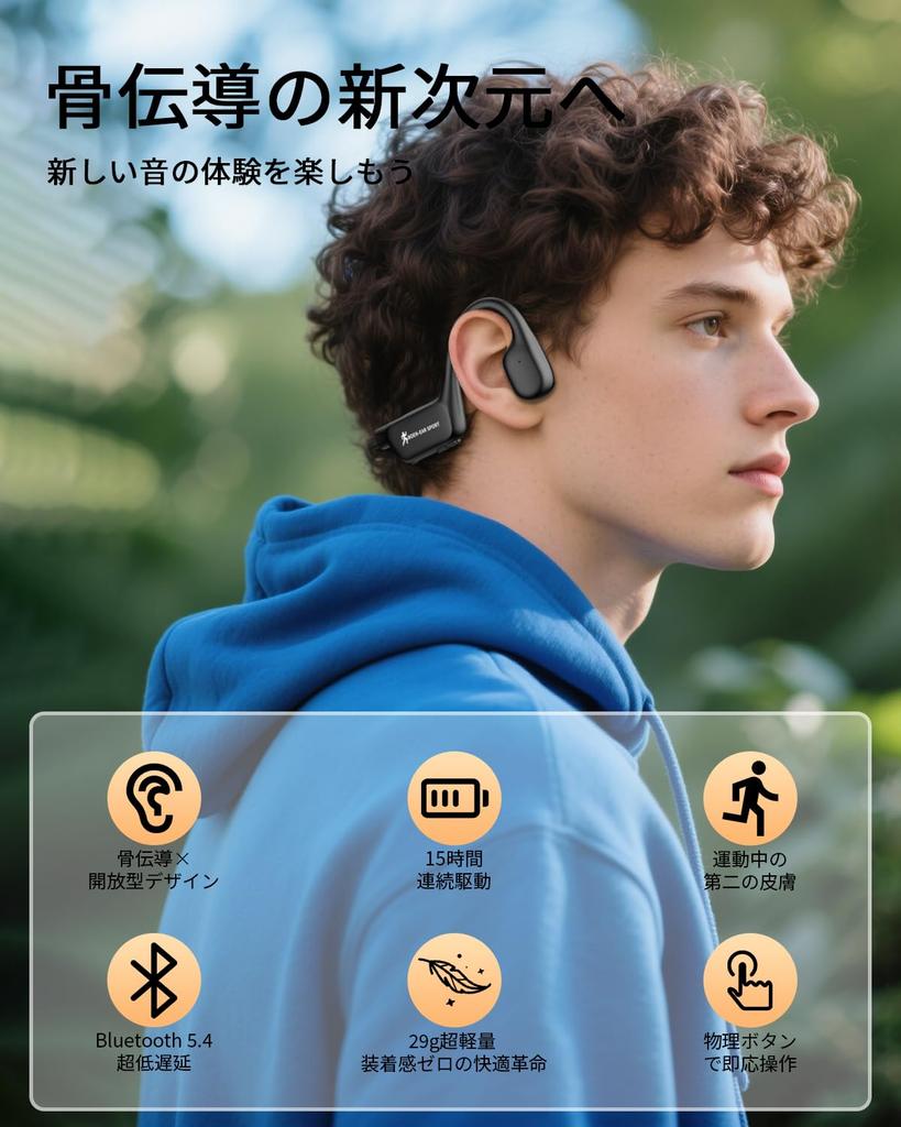 Slopow Bone Conduction Bluetooth Headphones, Open-Ear Wireless Earbuds with Type-C Fast Charging, Waterproof and Lightweight, No Ear Blocking, Air