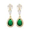 High Quality Emerald Zircon Clip On Earrings Delicate Luxury Teardrop Pendant Ear Clip for Women Wedding Banquet Jewelry Gifts