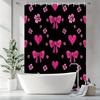 Pink Bow Heart Shower Curtain Black Background Waterproof Polyester Bath Curtain With Hooks For Valentine'S Day Bathroom Decor