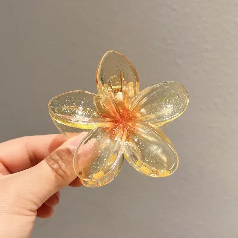 Fashion Sparkling Flower Claw Clip for Women Transparent Sweet Ponytail Shark Clip Versatile Girl Hair Accessories