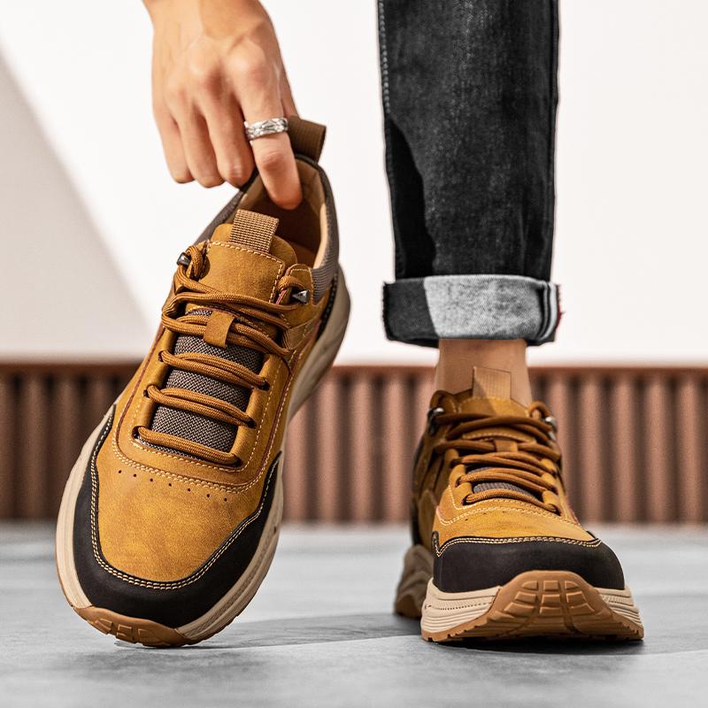 Fashion Spring Men's Leather Shoes Breathable Mesh Outdoor Non-slip Light Walking Casual Trekking Sneakers Walking Travel Lace Up Shoes