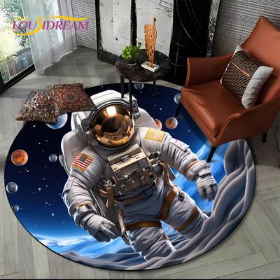 Astronaut Universe Spaceman 3D Outer Space Cartoon Round Area Carpet Rug for Living Room Bedroom Kid Decor,Pet Area Rug Non-slip