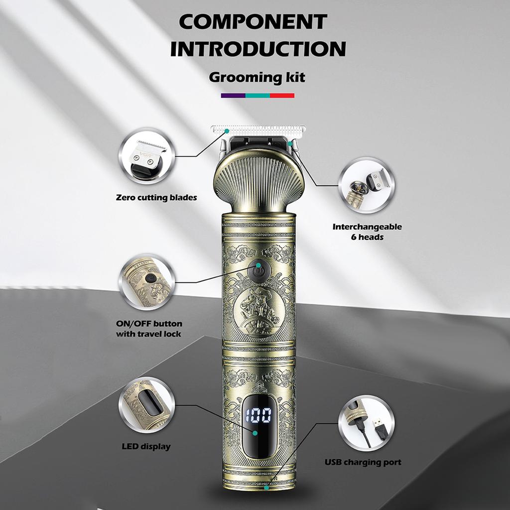 Retro Engraving All Metal Hair Clipper LED Display Fast Cutting Shaving Haircut Professional Styling