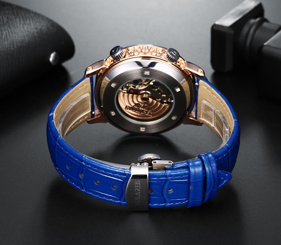 Automatic Mechanical Leather Rotating Gypsy Rose Gold Engraved Men'S Watch Automatic Watc