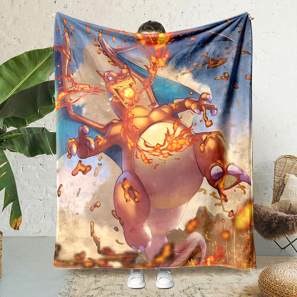 1PC Japanese Cartoon Pokemon Charizard Dragon Fluffy Soft Flannel Blanket Sofa Adult Blanket Office Lunch Break Blanket Gift