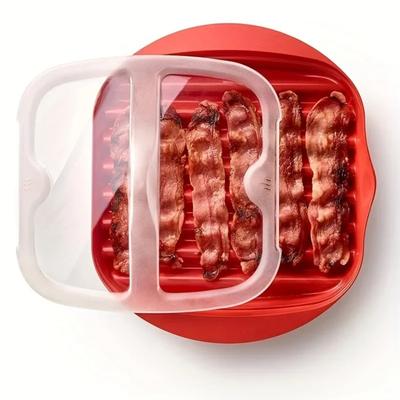 With Lid Microwave Bacon Pan Wave Anti-stick Design Microwave Barbecue Tray Grilling