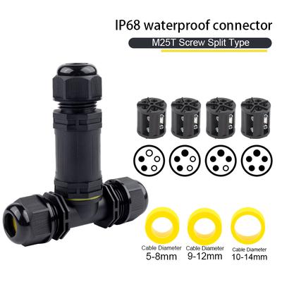 IP68 M25 3 Yollu T Şekilli Dış Mekan Dağıtım Kutusu 2/3/4/5 Pin Vidali Klemens LED Işık Bahçe Su Geçirmez Kablo Konnektörü
