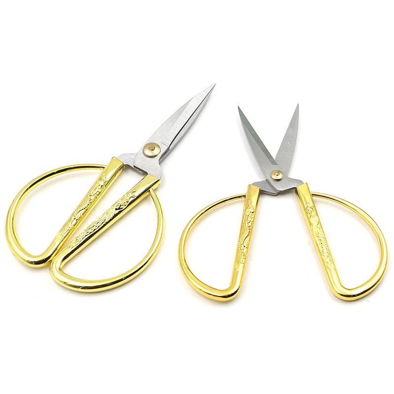 Three Loves, Opening Ribbon-Cutting Golden Dragon And Phoenix Scissors Wedding Home Festive Scissors Stainless Steel Handmade Diy Paper-Cutting