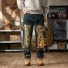 American Vintage Style Trendy Brand Spring and Autumn Updated Comfortable Fit Personality Ripped Patch Harlan Jeans