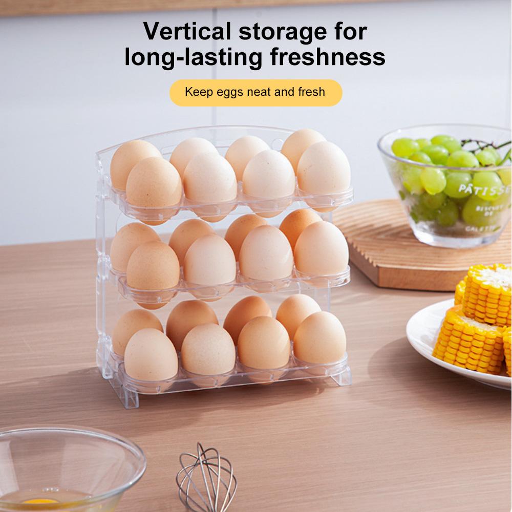 3 Tier Egg Storage Box For Refrigerator Door 24 Grid Reversible Egg Tray Kitchen Organizer Side Mount Space Saving Rack Storage