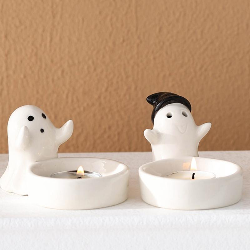 Ceramics Cute Ghostly Figurine Candle Holders Halloweens Tealight Holders Candlestick Table Decors for Festivals Party
