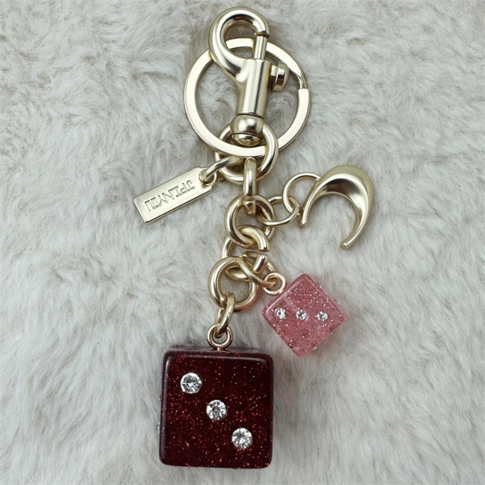 

Good Luck Dice Crystal Keychain Metal Bag Accessory Fashion Epoxy Keychain Gift Pendant A