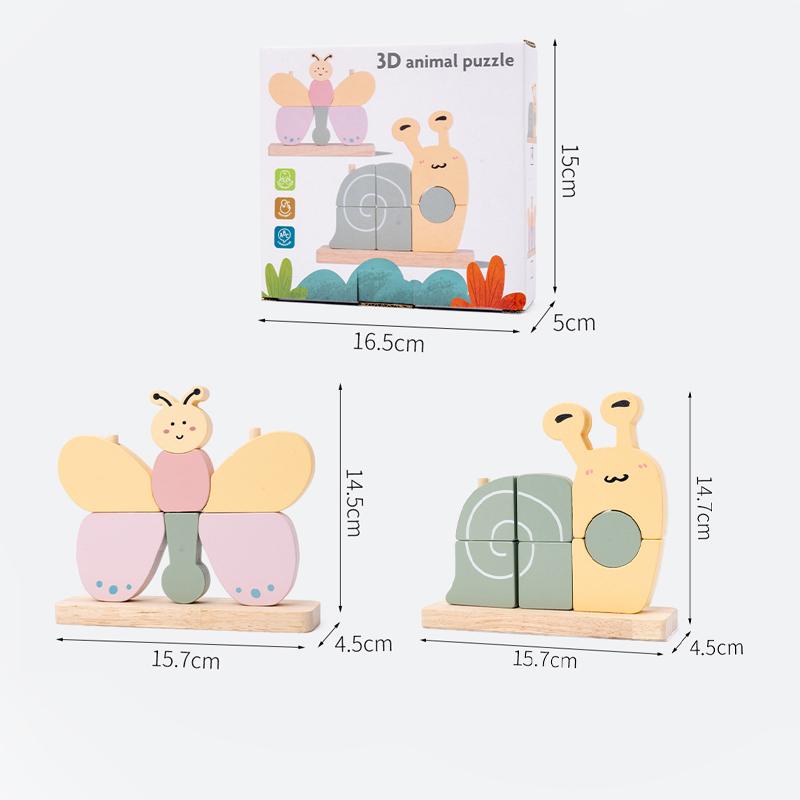 

Baby Animal 3D Block Stacking Puzzle Creative Toy Montessori Butterfly Snail Shape Matching Game Fine Motor Skills Education Toy