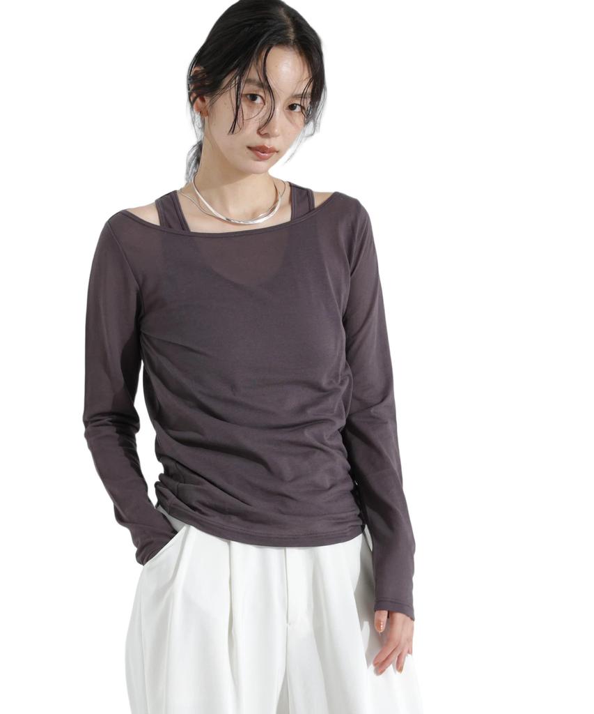 Nano Universe Sheer Tank Top and Long Layered F Women's T-Shirt Set, 023, Charcoal, 669-5123307