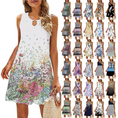 Damen Sommerkleid mit Print, ärmellos, lässig, lockeres Strandkleid