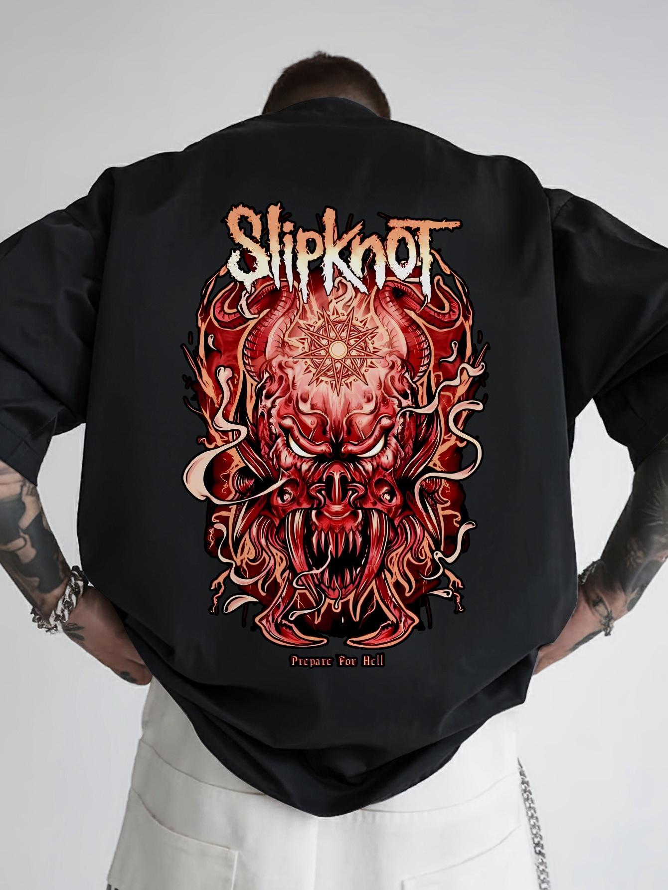 Slipknot Graphic T-shirt - Vintage Rock Band Print with Red & Black Design L