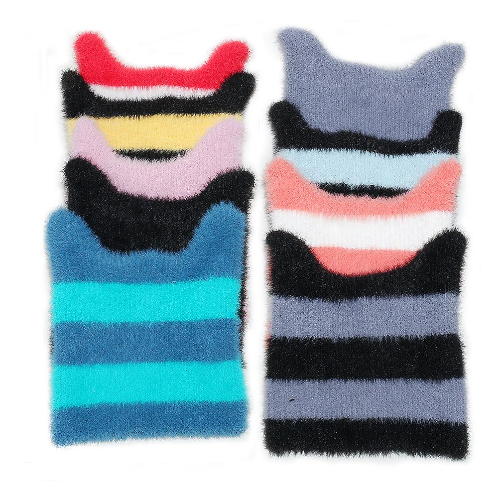 Korean Niche Fluffy Cat Ears Pointy Hat Cute Y2K Pullover Hat Plush Knitted Hat Children Winter