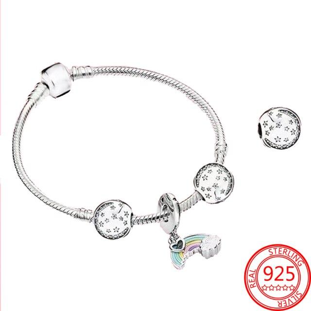 Romantic 925 Sterling Silver Heart Powder Love Murano Mother 'S Love Snake Bracelet Set Fashion Diy Brand Jewelry Bracelet