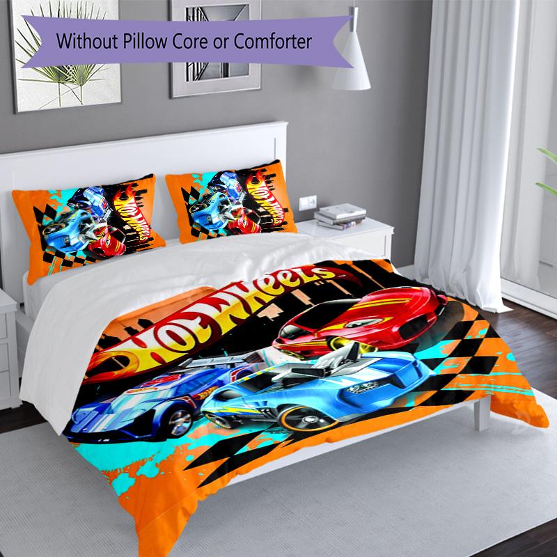 3pcs Hot Wheels logo pattern bedding set duvet cover set includes duvet cover &pillowcases, perfect all season bedroom decoration & gift