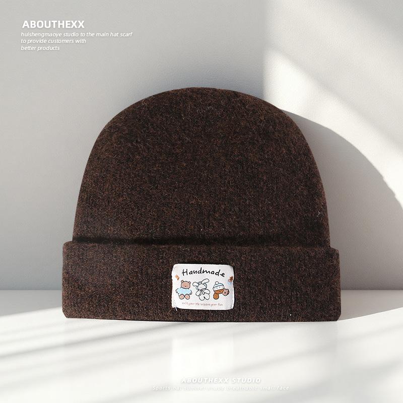 Korean Version of Big Head Circumference Showing The Face Small Loose Hat for Women Cute Cartoon Knitted Hat Winter Warm Ear Protection Wool Hat Men