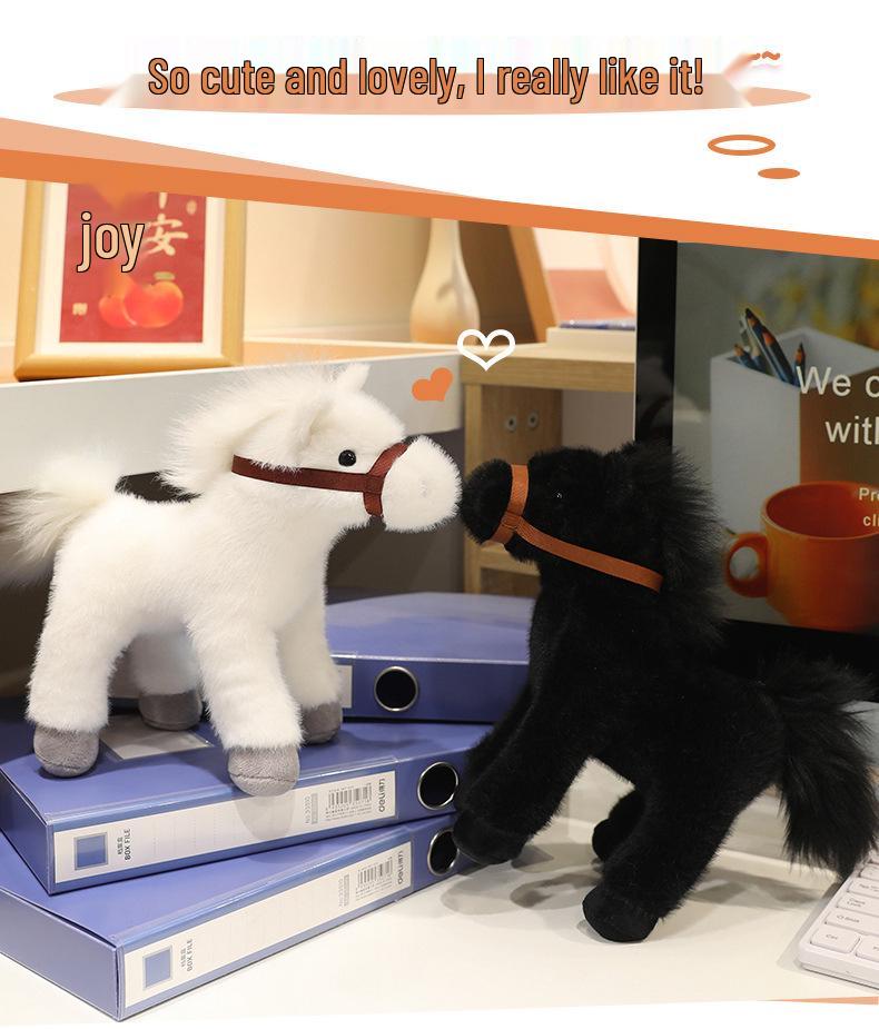 Cross-border Simulation Plush Pony: White Dragon, Black Horse, White Horse Dolls - Gift for Boys and Children