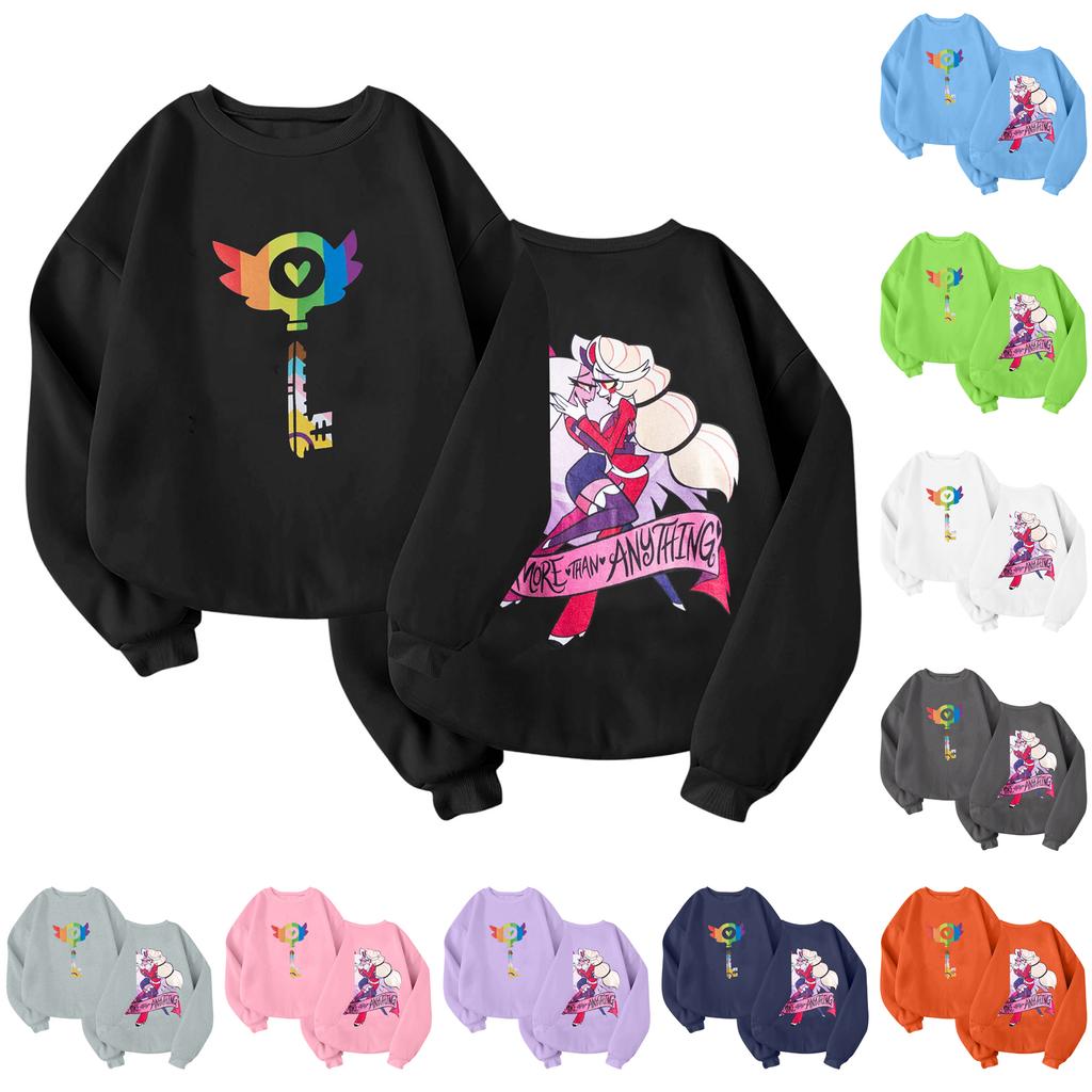 Dětský módní lehký pulovr s dlouhým rukávem a kulatým výstřihem s kapsami, tištěný pulovr