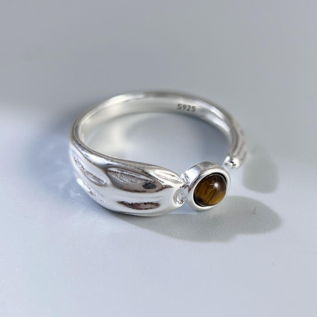 Xiaomi 925 Sterling Zilveren Ringen Voor Vrouwen Geometrische Fijne Sieraden Vinger Verstelbaar Eenvoudige Bruine Steen Ring Voor Feest Verjaardagscadeau