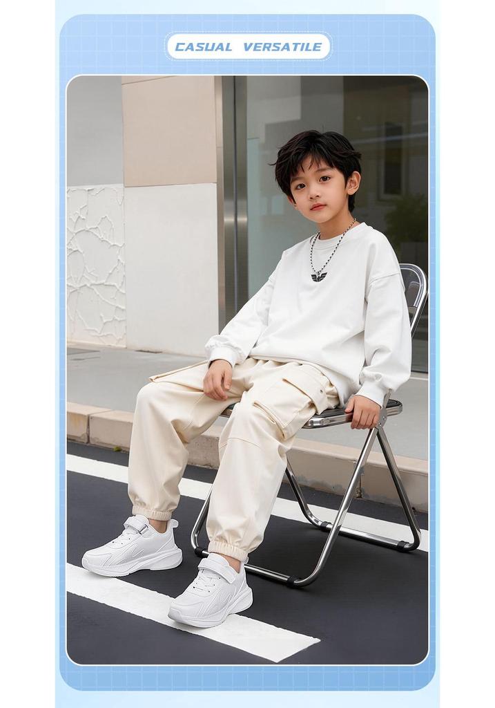 Boys' Non-slip Mesh Running Shoes - Soft Sole, White, for Spring & Autumn School Sports.