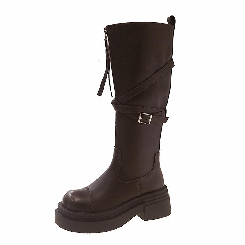 Leather tall boots for women, tall for small men, thick heels and thin brown knight boots, but knee boots, western cowboy boots