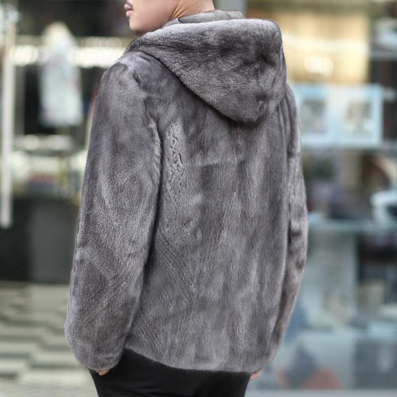 Men's Imitation Mink Fur Coat, Whole Mink Mink Fur Coat, Zipper with Hat, New Men's Coat, Casual