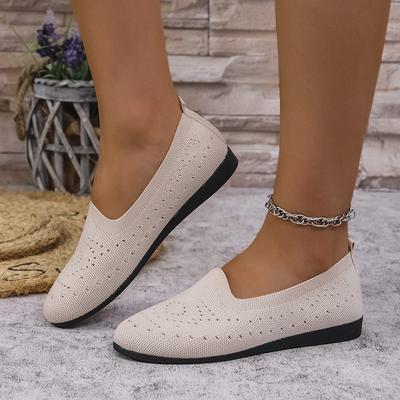 Damen Flache Schuhe mit runder Spitze, einfarbig, gestrickt, Schlupfschuhe, lässig, atmungsaktiv, Ballerinas, Damen, flache Schuhe aus Netzstoff, Halbschuhe für Damen