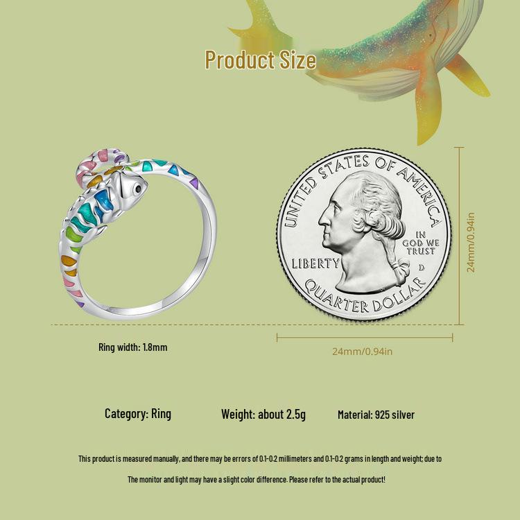 Aifle Sterling Silver Chameleon Adjustable Open Ring for Women
