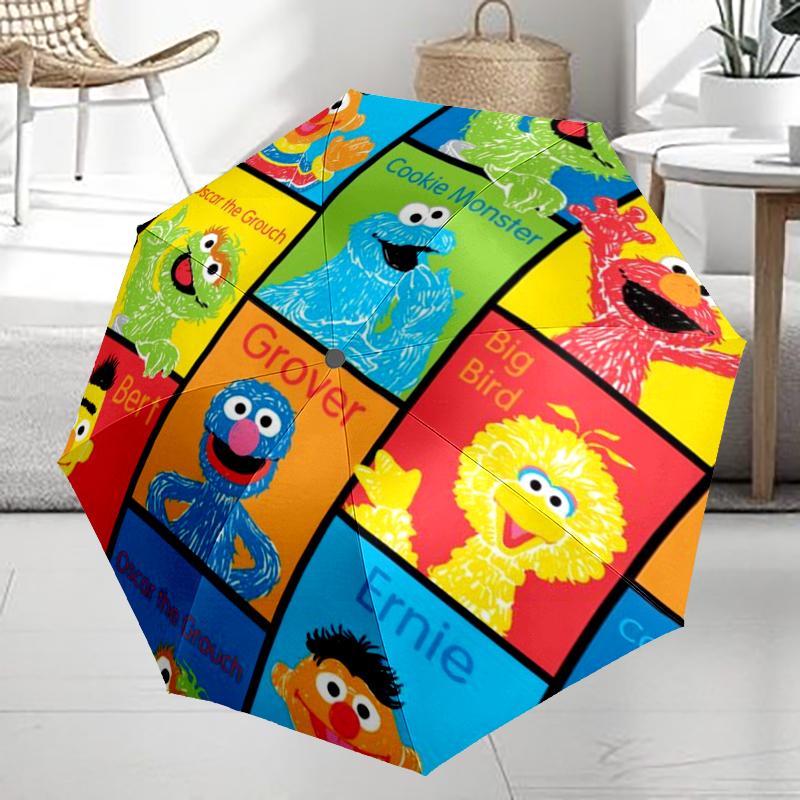 Sesame Street Theme Automatic Umbrella, Lightweight & Portable, 8 Rib, Perfect for Outdoor Travel, Birthdays, Christmas, Gifts.