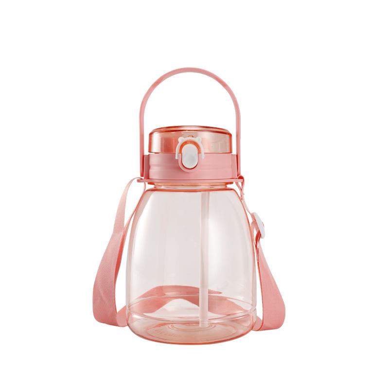 Big Belly Women's Summer Water Bottle: Large Capacity with Strap and Portable Straw for Kids