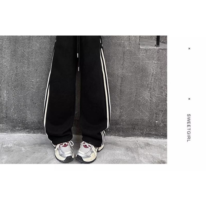Girls Big Kids Striped Casual High Waist Wide Leg Long Sports Sweatpants