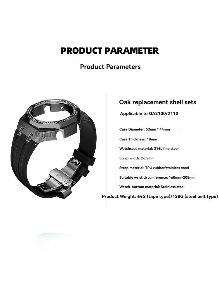 Pro hodinky Casio G-SHOCK Black Knight GA-2100/GA-2110/GA-B2100 Modifikované pouzdro s černým diamantem Sada nerezového řemínku Příslušenství