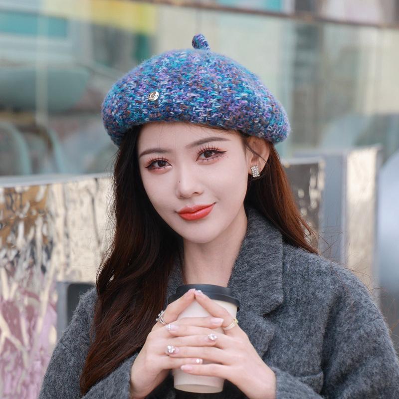 Beret Children Autumn And Winter Literary And Retro Painter Hat Color Wool Face Small Fashion Pumpkin Hat