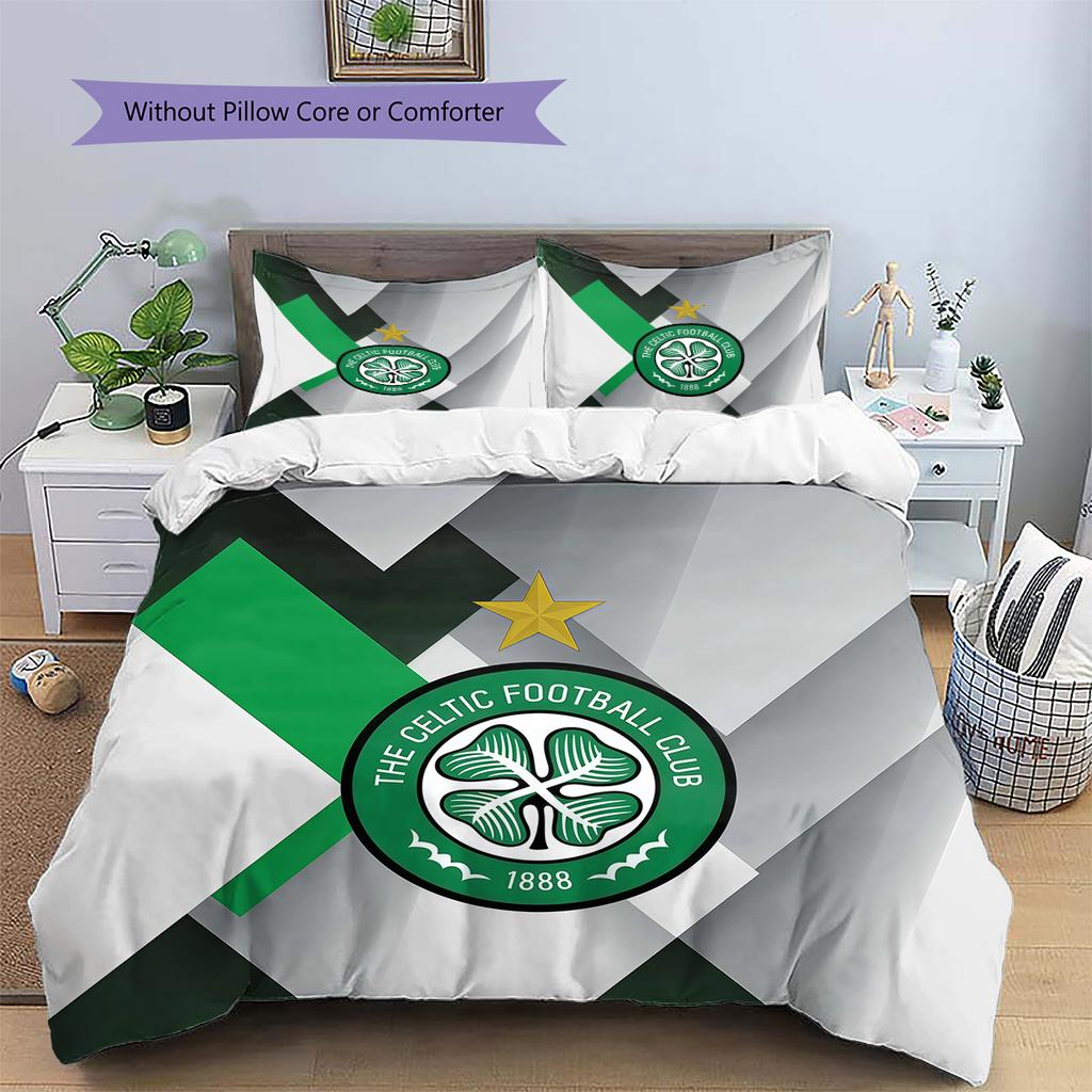 Celtic FC Muster Bettwäsche Tagesdecke Set Heimdekoration Geschenk (1 Bettbezug + 2 Kissenbezüge (ohne Füllung))