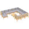 12 Piece Garden Lounge Set with Grey Cushions Pine Wood