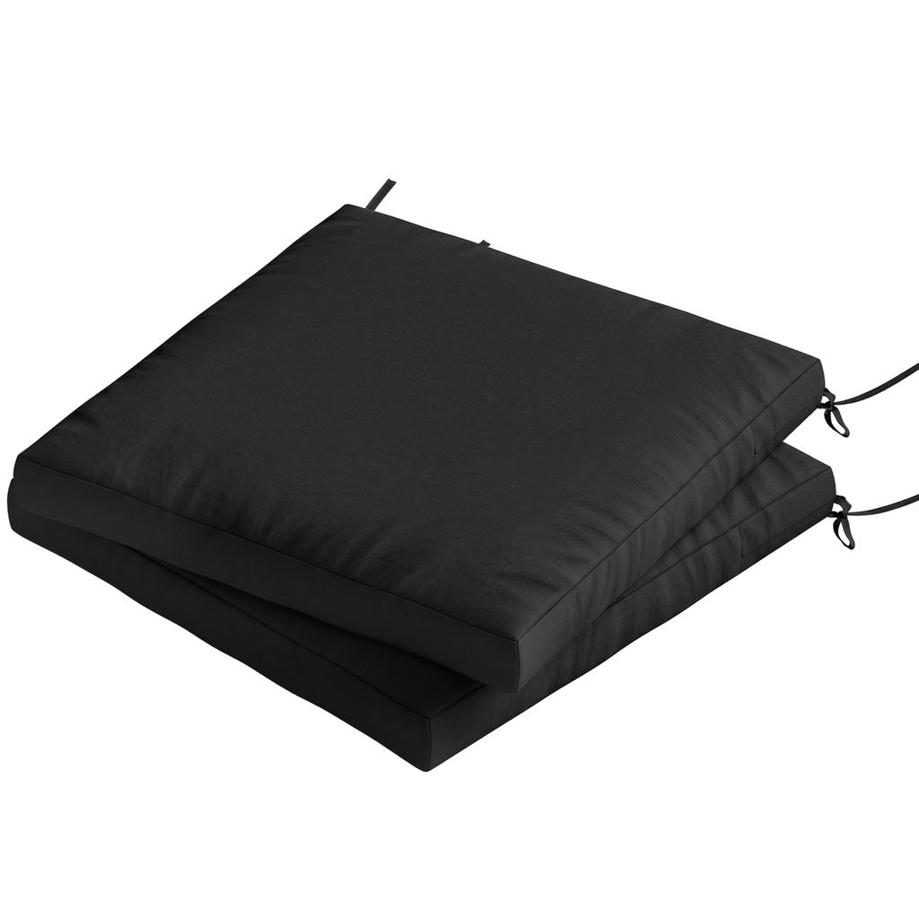 Outdoor Seat Cushions Set of 2 with Ties, Waterproof Garden Seat Pads, Black