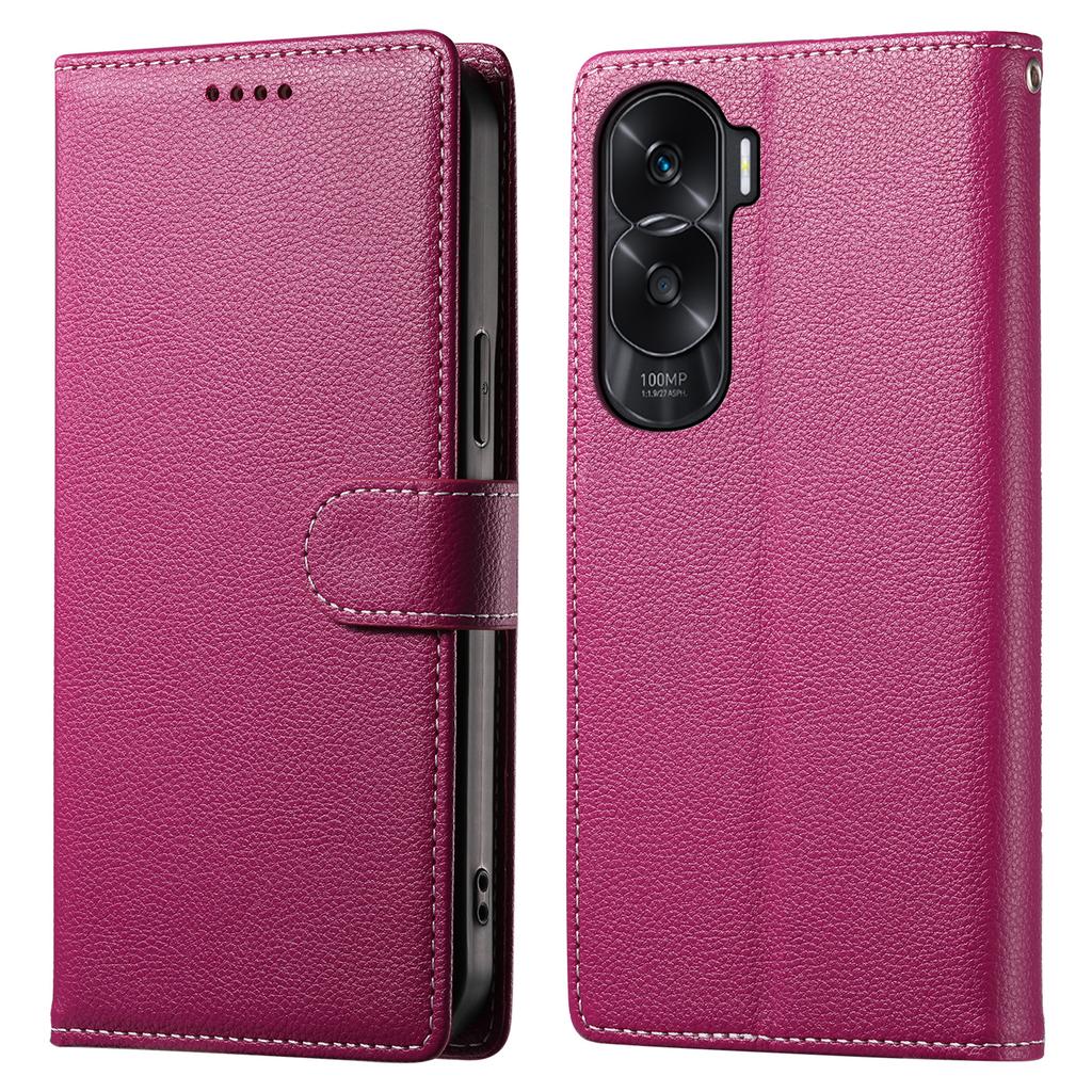 DF-012 For Honor 90 Lite 5G/X50i 5G Case Litchi Texture Leather Magnetic Clasp Wallet Stand Phone Cover