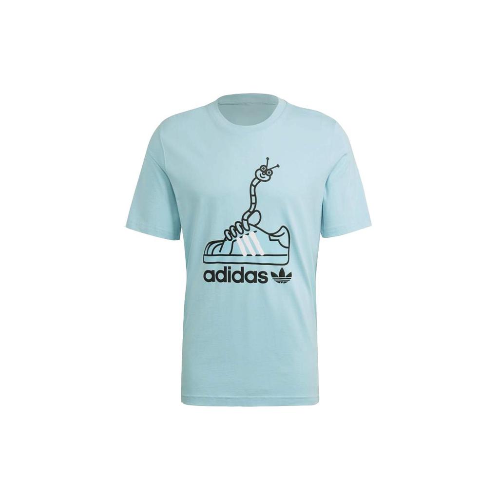 Adidas Originals Worm Tee Casual Print Athletic Short Sleeve T-Shirt Men Tops Light-Blue GN2156