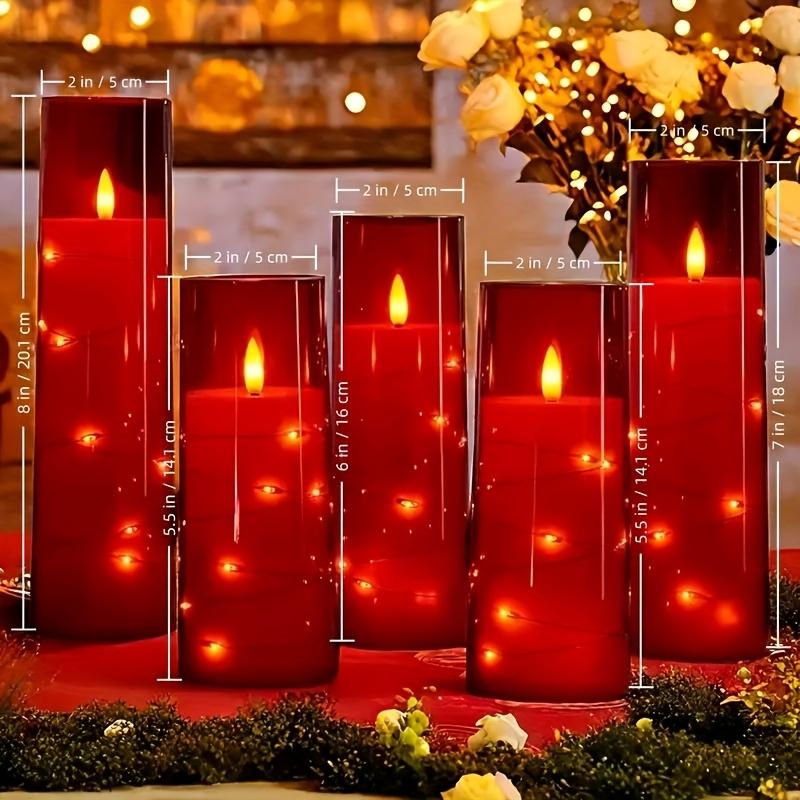 Flameless Battery Operated Candles 5pcs Acrylic Flicker LED Flame Cylinder Remote Control Star String Lights Built In Home Decor