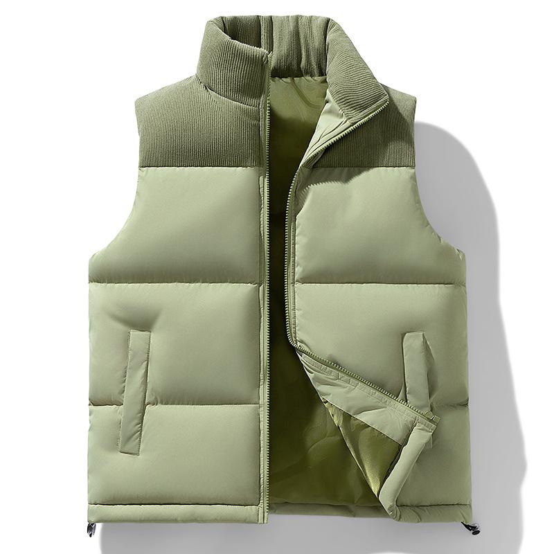 2026 Men's Warm Corduroy Vest: Fleece-Lined, Thickened, Color Block Design for Autumn and Winter, Outdoor Windproof