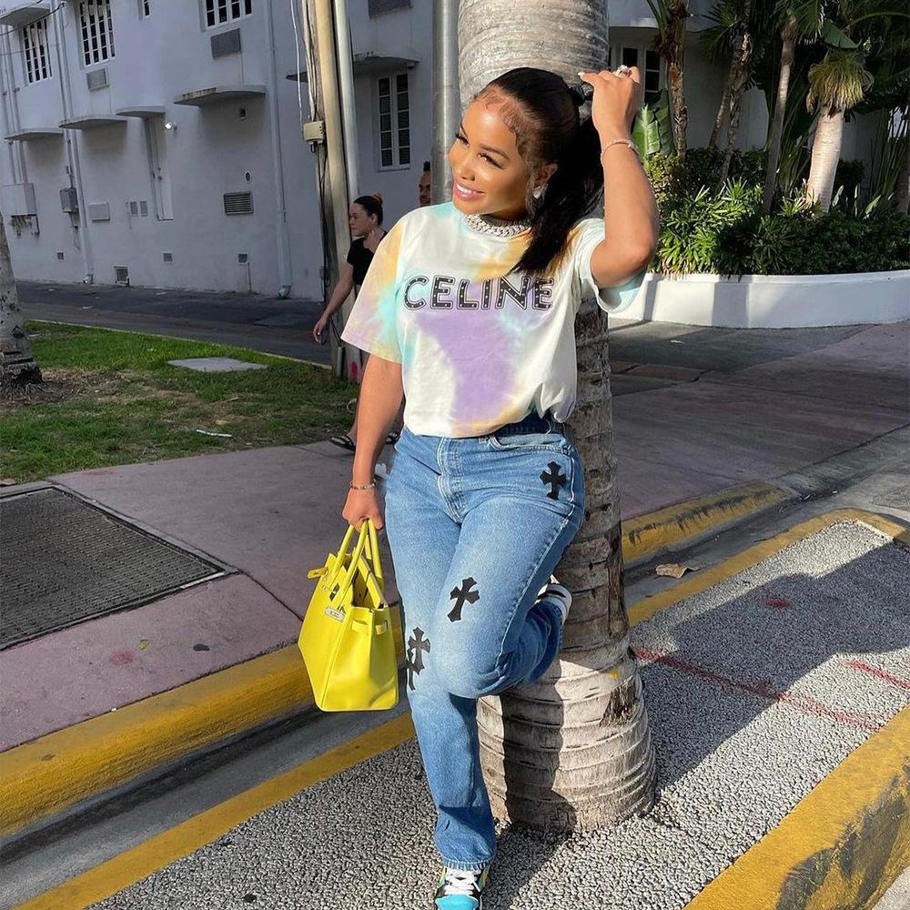 Casual Cross Printed Baggy Jeans Women 
