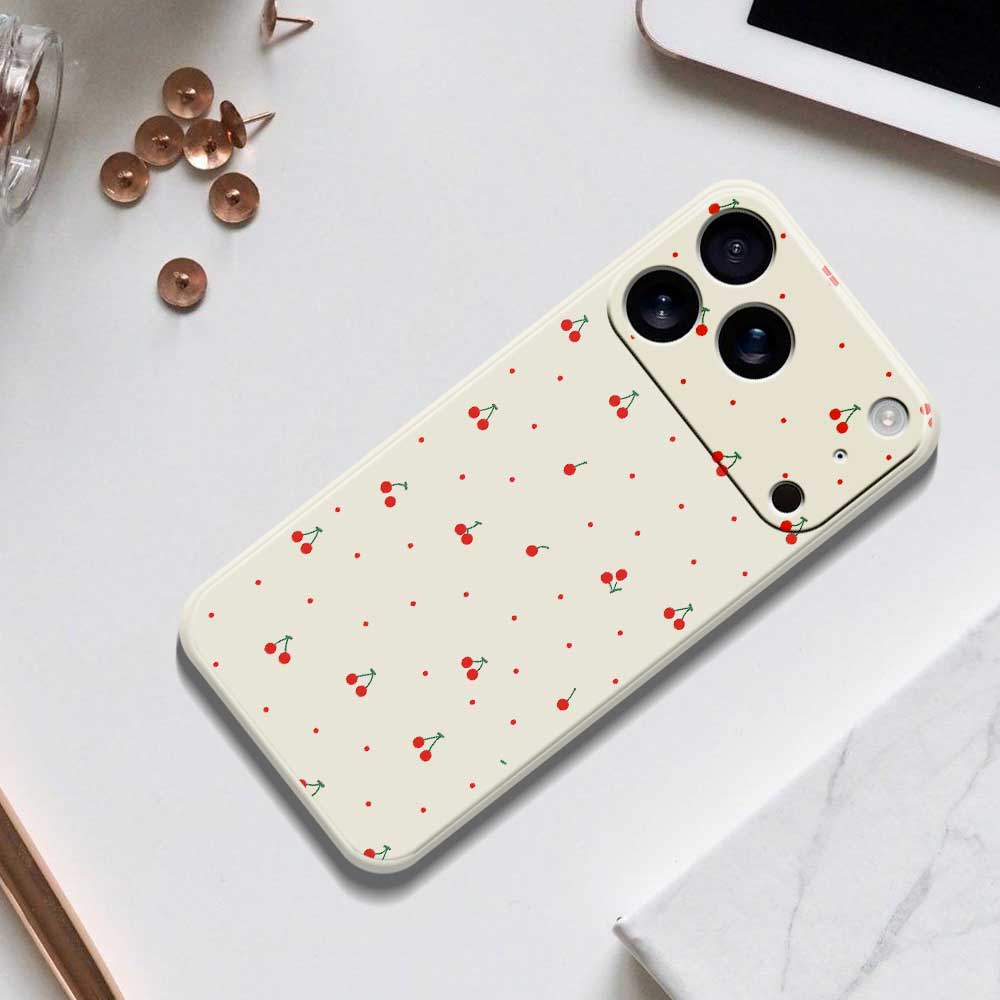 For iPhone 17 Pro Max Case Red Cherry Pattern Printing Straight Edge TPU Phone Back Cover