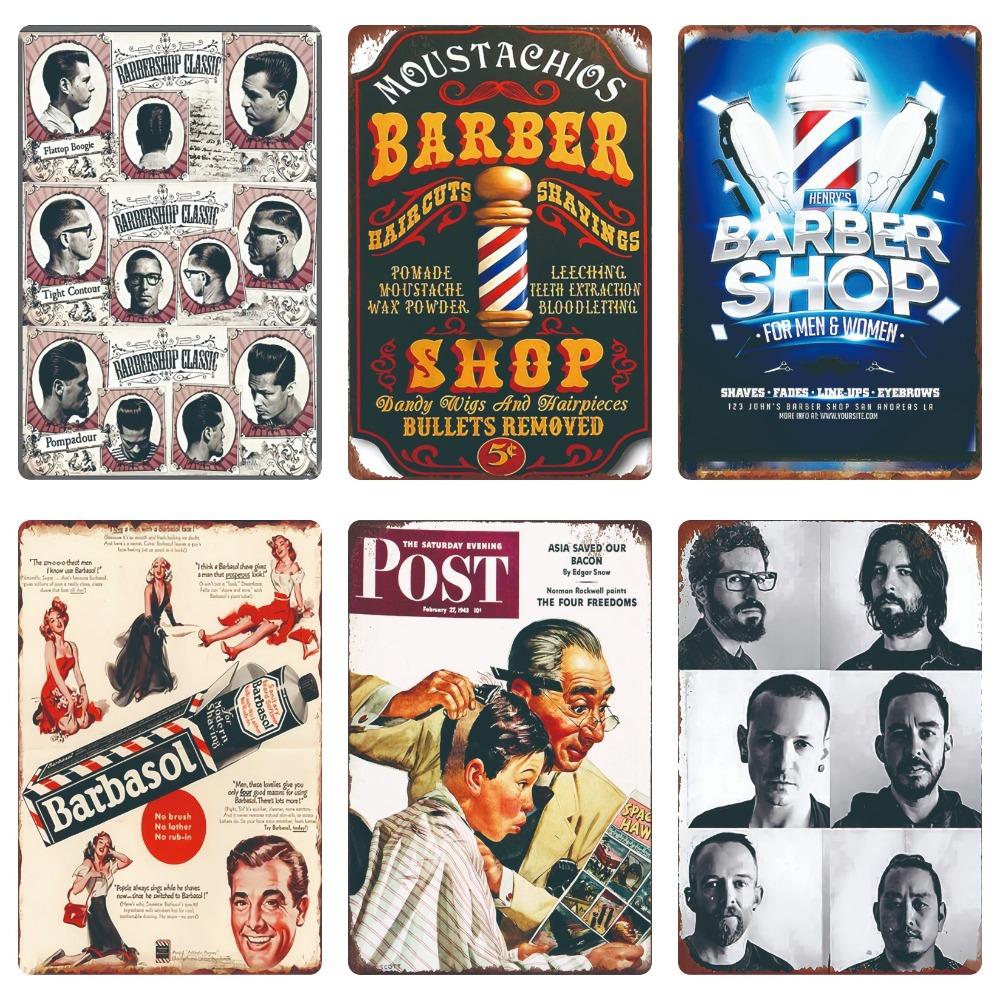 Hair Cutting Retro Plaque, Metal Signs, Barber Shop, Vintage Painting, Wall Posters, Bar, Pub, Shave & Haircut, Home Decor, WY28