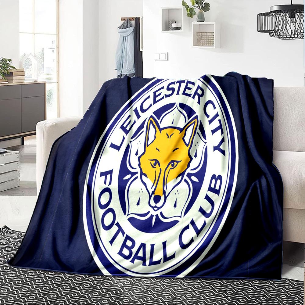 Leicester Football Club Crest Flannel Blanket, Soft Polyester, Modern Design, All-Season for Camping, Travel, Gifts for holidays or birthdays